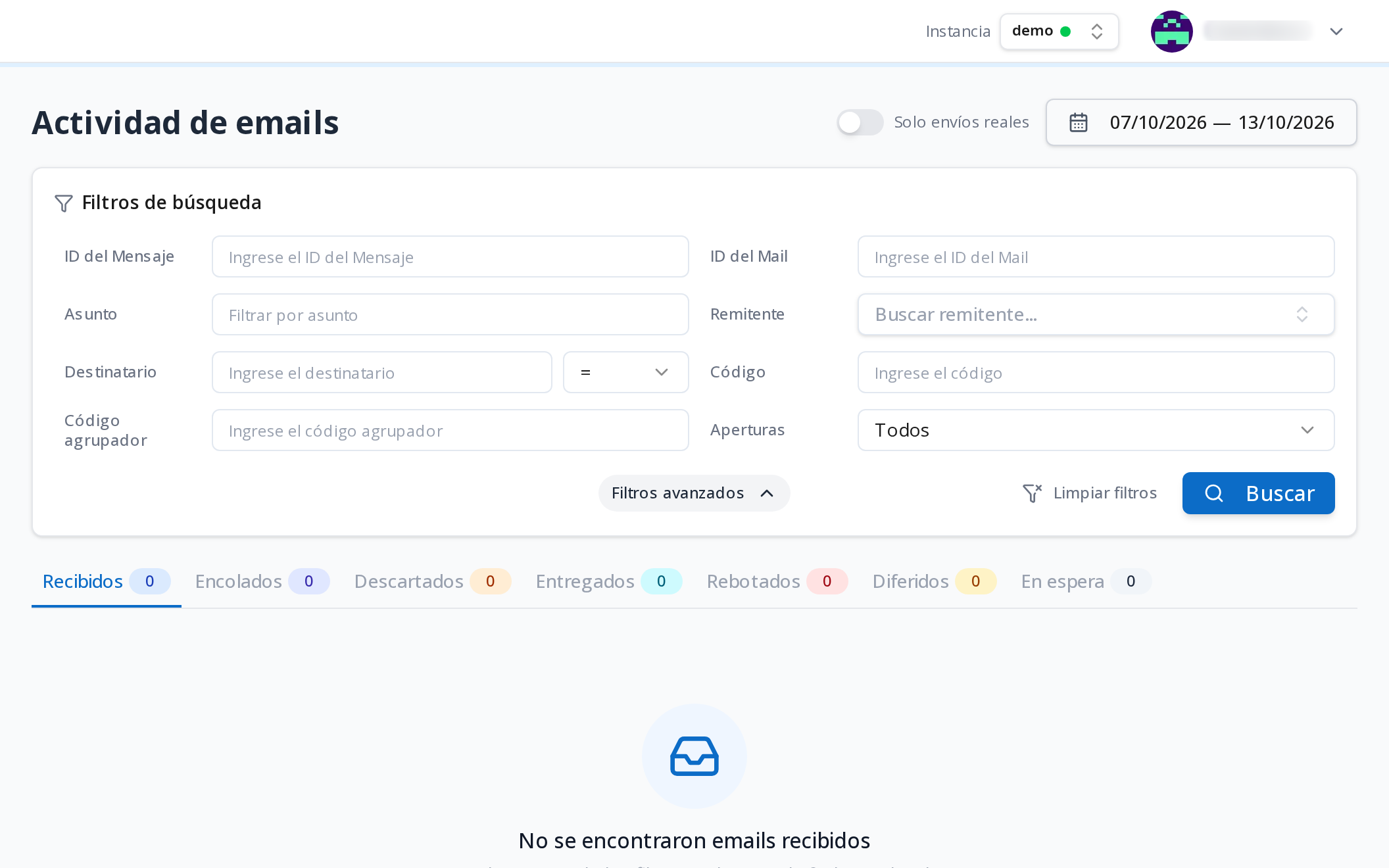 Fidelizador: filtrar la actividad de envíos