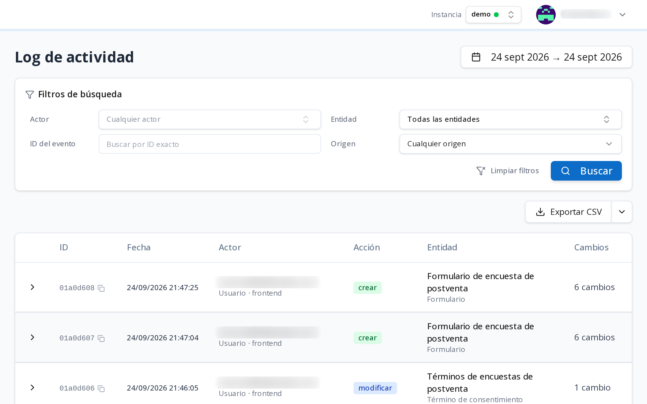 Fidelizador: filtrar el log de actividad
