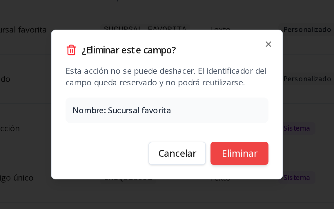 Captura: Eliminar un campo